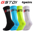 GSTDI 4-Pack High-Visibility Cycling Socks – Breathable Nylon Compression Bike Socks with Arch Support (EU 39-44)