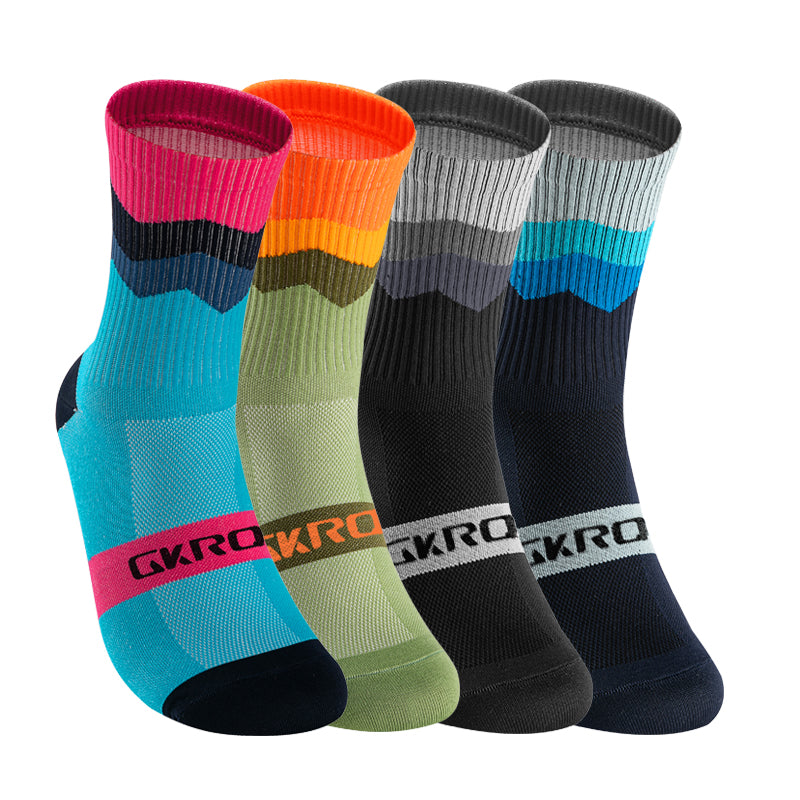 GKRQ Professional Cycling Socks (4 Pairs) – Breathable Mesh Nylon Athletic Road & MTB Socks
