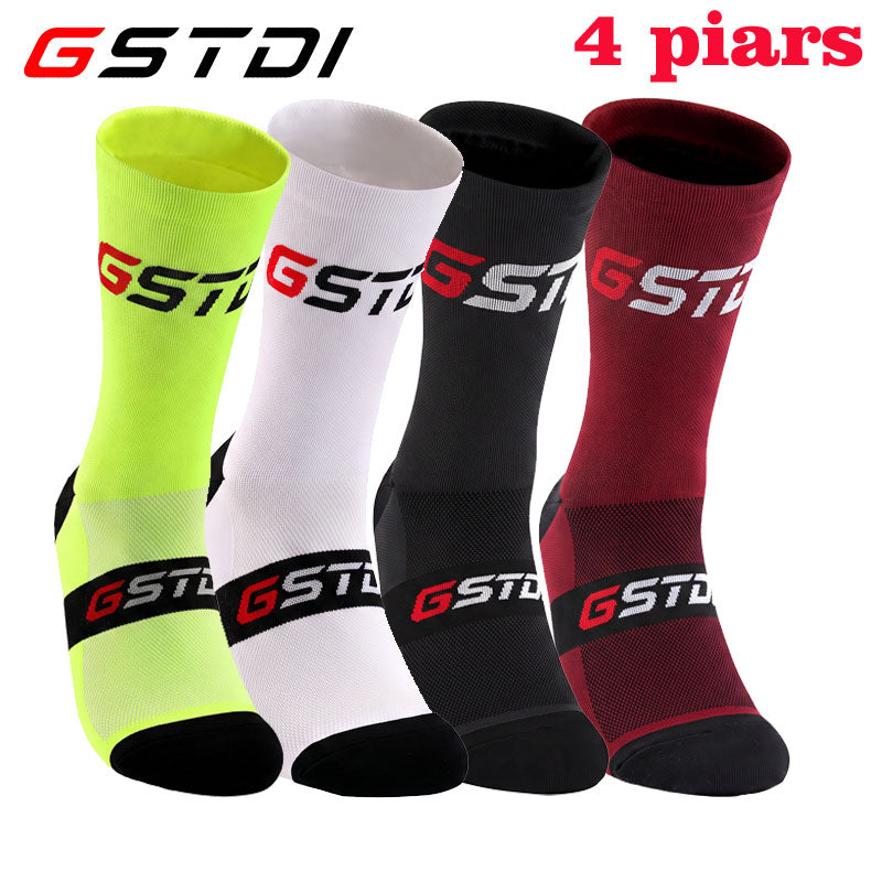 GSTDI 4-Pack Performance Cycling Crew Socks – Moisture-Wicking Nylon Athletic Socks for Road & Mountain Biking