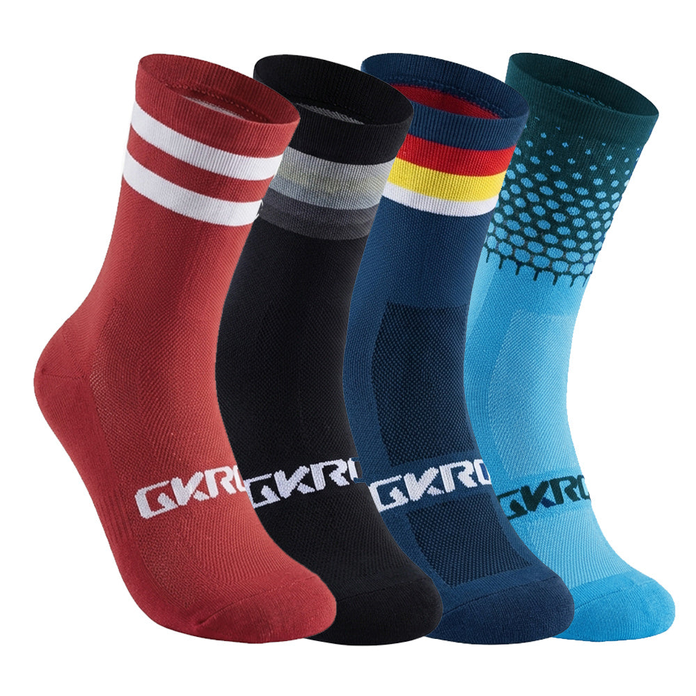 GKRQ Professional Cycling Socks (4 Pairs) – Breathable Mesh Nylon Athletic Road & MTB Socks