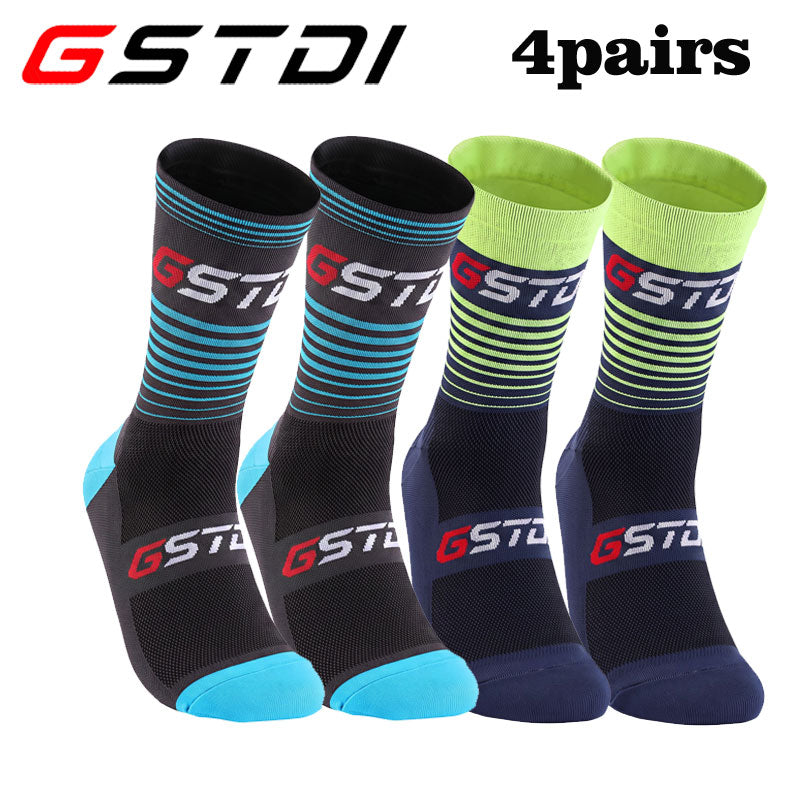 GSTDI Professional Cycling Socks (4 Pairs) – Breathable Mesh Nylon Athletic Road & MTB Socks