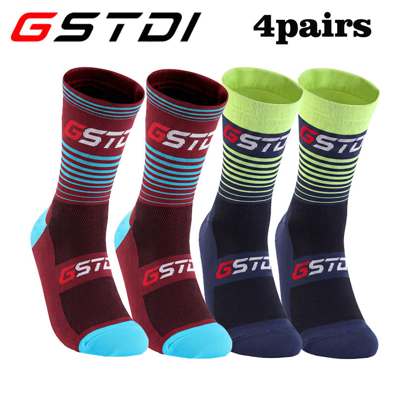 GSTDI Professional Cycling Socks (4 Pairs) – Breathable Mesh Nylon Athletic Road & MTB Socks