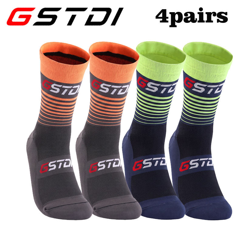 GSTDI Professional Cycling Socks (4 Pairs) – Breathable Mesh Nylon Athletic Road & MTB Socks