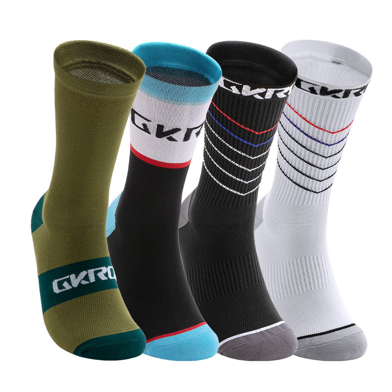 GKRQ Men's & Women's Cycling Socks 4-Pack – Breathable Nylon Road Bike & Running Socks (EU 39-44)