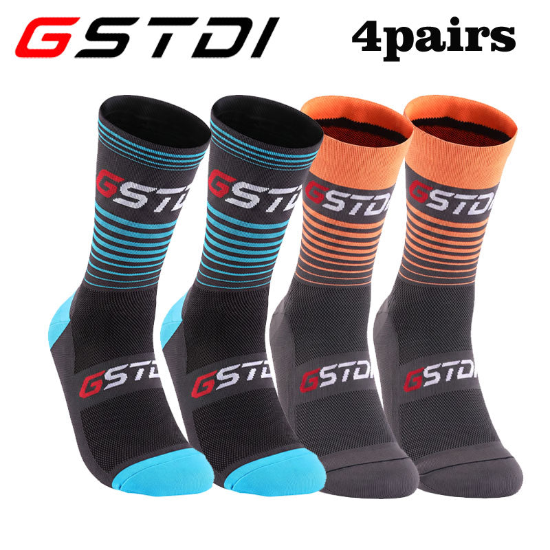 GSTDI Professional Cycling Socks (4 Pairs) – Breathable Mesh Nylon Athletic Road & MTB Socks