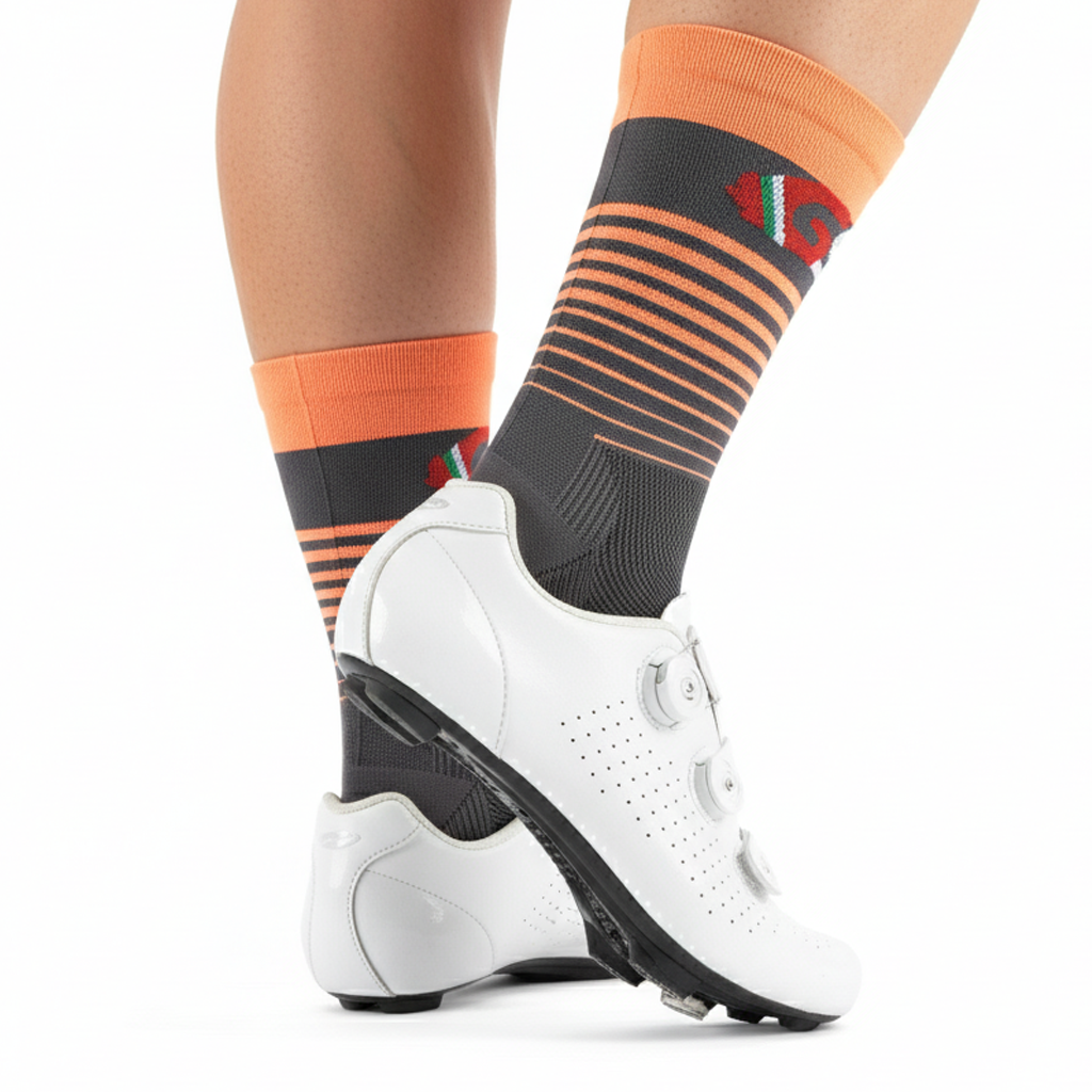 GKRQ Classic Hooped Cycling Socks - Grey/Orange