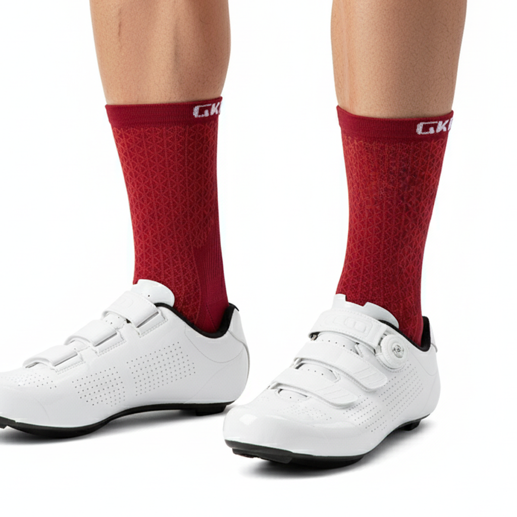 GKRQ Burgundy Geometric Mesh Cycling Socks