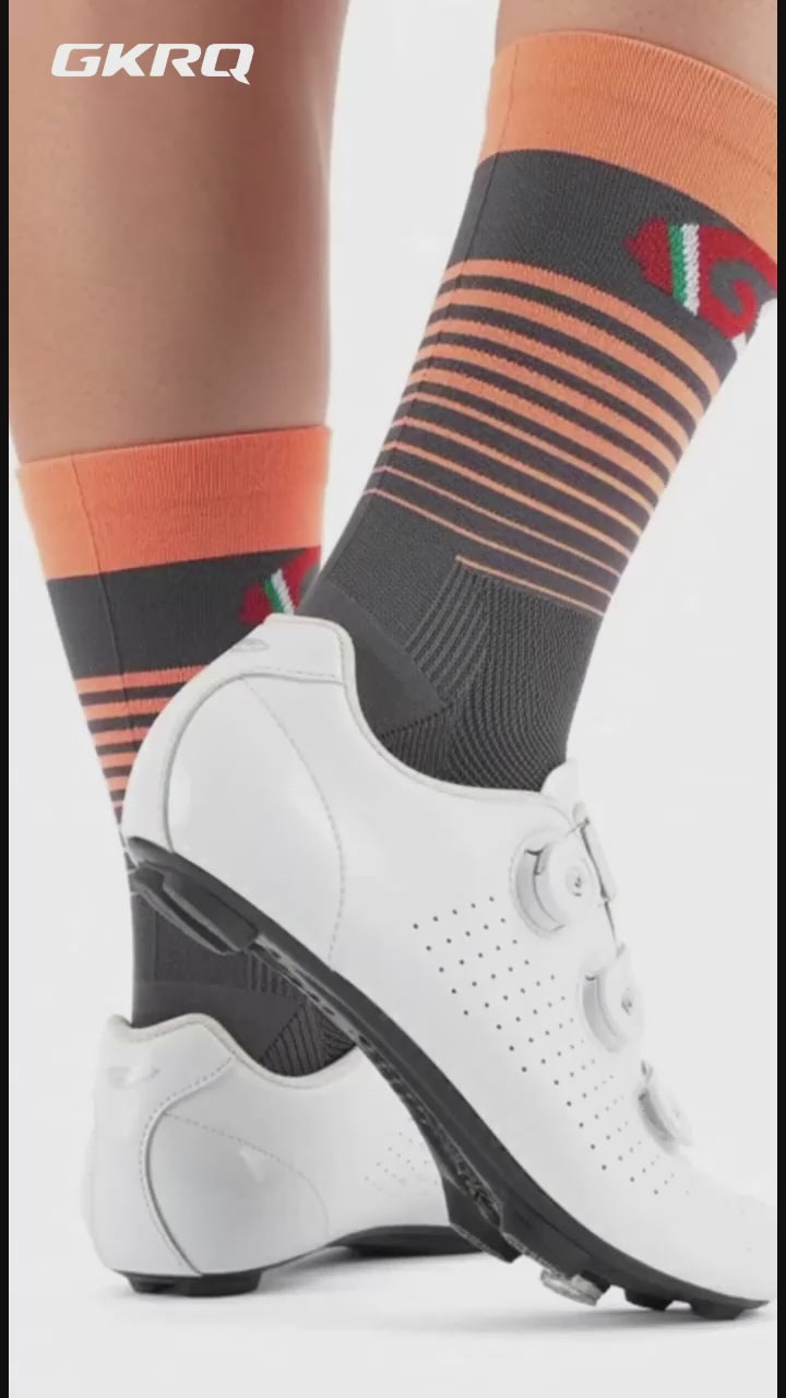 GKRQ Classic Hooped Cycling Socks - Grey/Orange