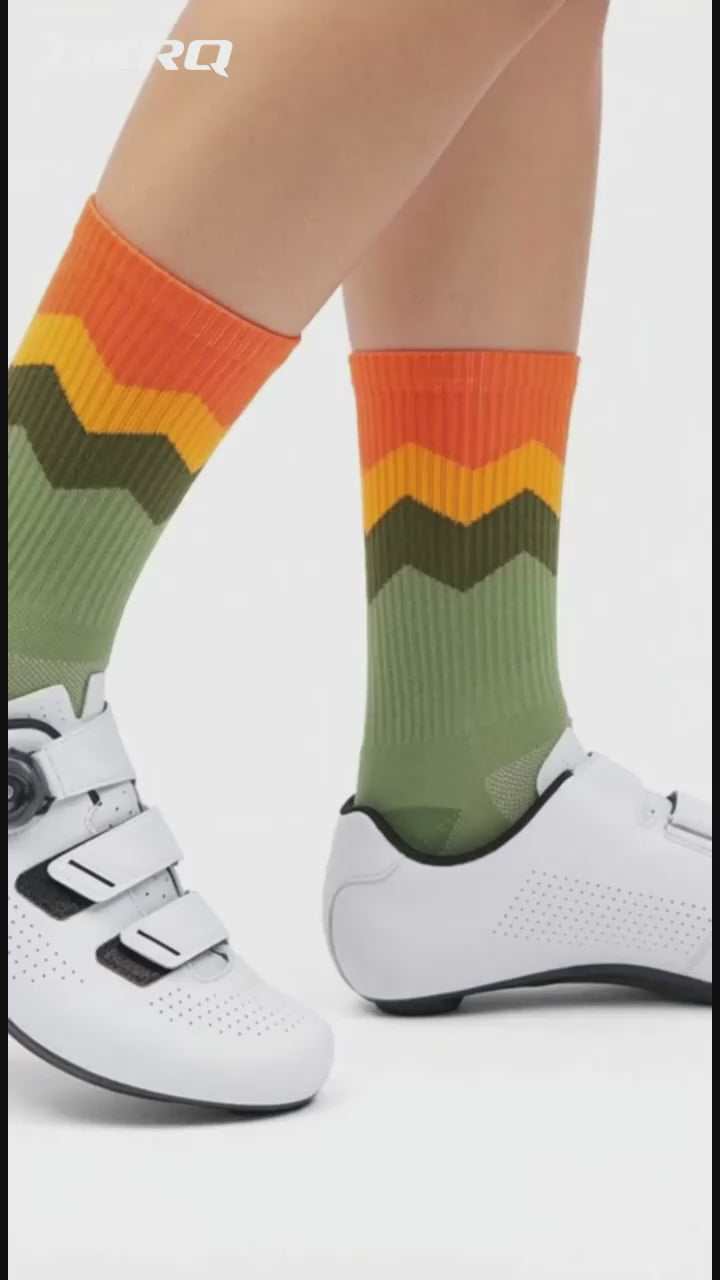 GKRQ Lime Gradient Chevron Cycling Socks